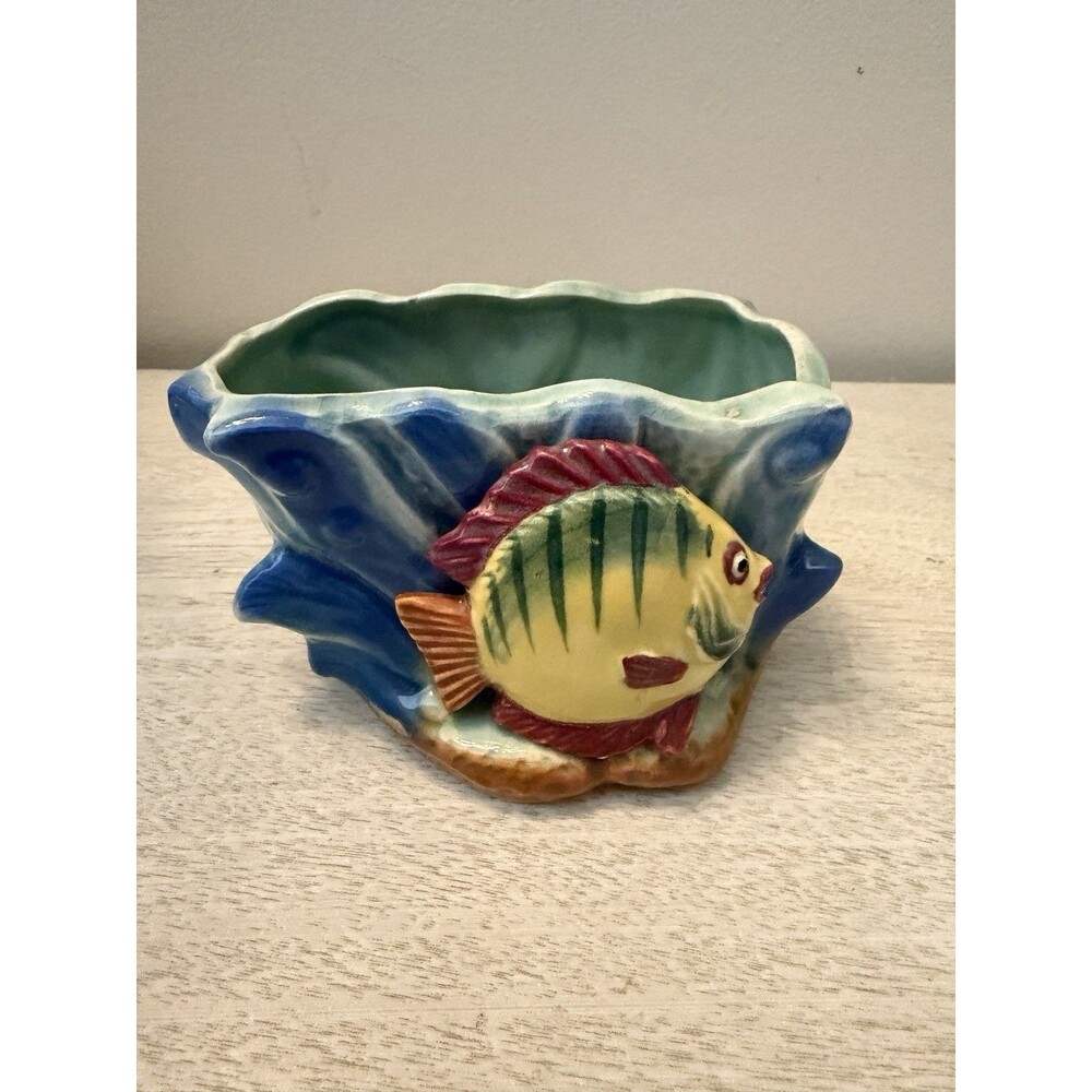 Vintage Occupied Japan Ceramic Fish Planter Aquariums Ocean Decor 5 Inc